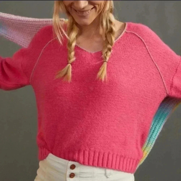 Anthropologie Pink Gold trim wool blend sweater.  Size xsmall - Picture 2 of 11